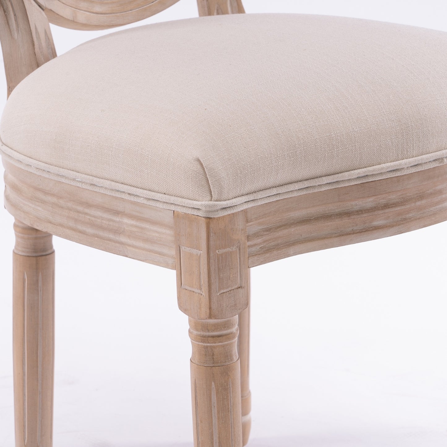 MaisonLuxe French Style Solid Wood Dining Chairs – Set of 2, Cream Linen & Rattan Back