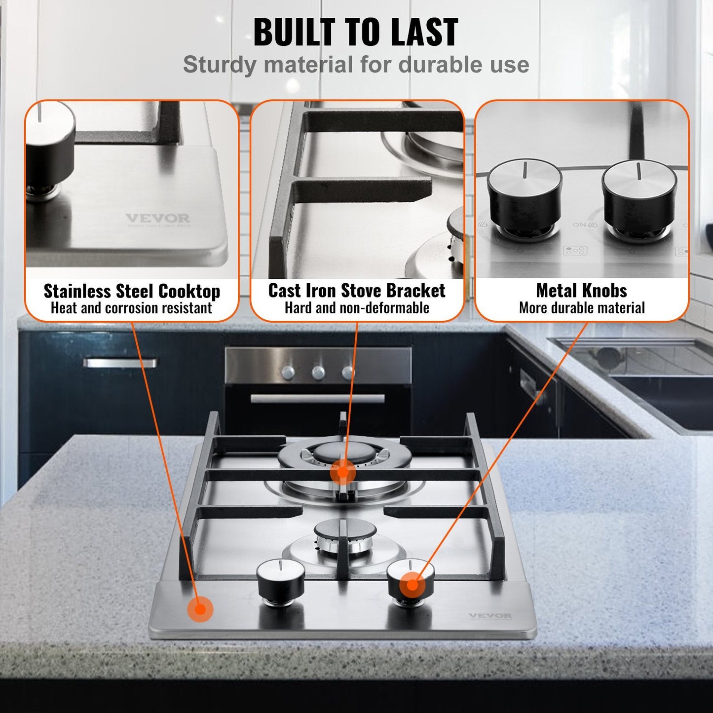Vevor Dual Fuel Gas Hob – 2 Burners, Thermocouple Protection, High-Power 12250BTU