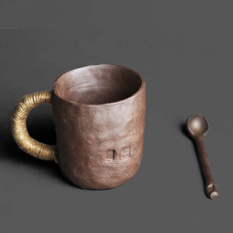 ClayArt Rock Mineral Handcrafted Water Cup – Large Artisan Pottery with Soup Spoon