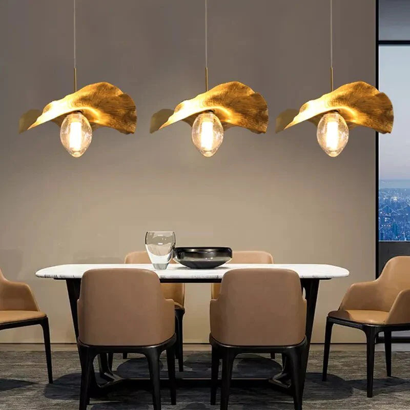 Pure Copper Lotus Leaf Chandelier – Hand-Forged Modern Minimalist Pendant Light for Living Room, Dining Room & Study