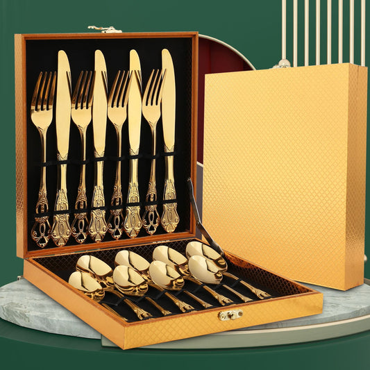 RegalWare Tableware Set – European Lux Classic Pattern Stainless Steel 24-Piece Set - Tavira Store | A Luxario Labs Ltd Brand.