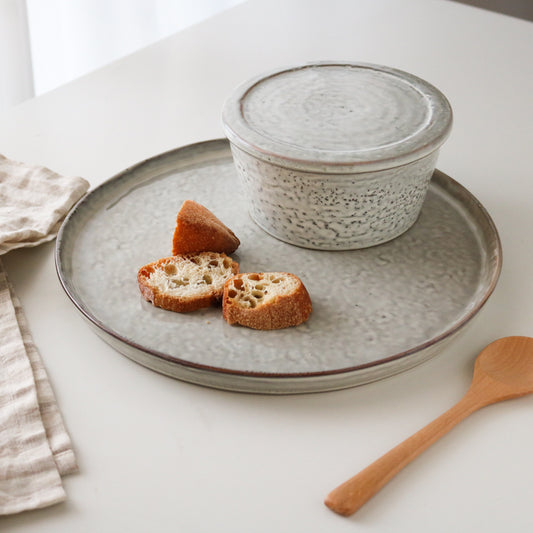 StoneAura Soup Bowl – Light Gray & Black Ceramic Earthenware, 10-Inch - Tavira Store | A Luxario Labs Ltd Brand.