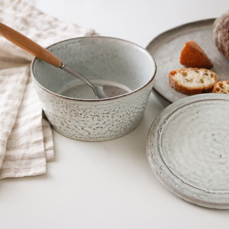StoneAura Soup Bowl – Light Gray & Black Ceramic Earthenware, 10-Inch