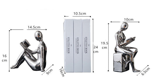 Novare Silver Electroplated Abstract Bookend – Modern Minimalist Ceramic Artware Ornament.