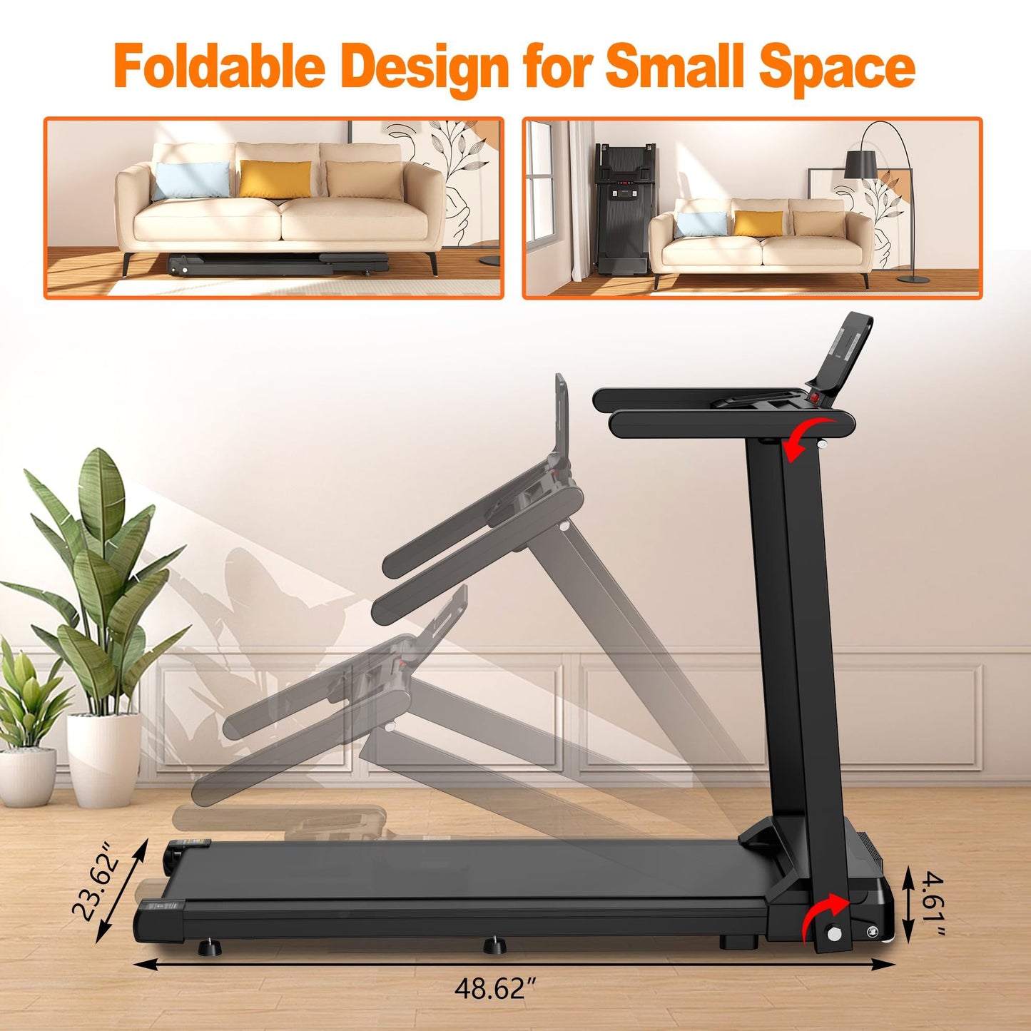 Quiet Folding 2.5 HP Treadmill With LED Display
