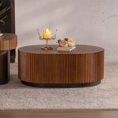 Handcraft Round Nesting Coffee Table Set Of 2, - Chic Wave Stripe