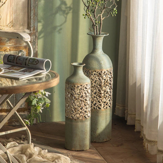 Artisano Pastoral Electroplated Metal Floor Vase – Retro Decorative Spray-Painted Vase for Flower Arrangements & Home Decor - Tavira Store | A Luxario Labs Ltd Brand.