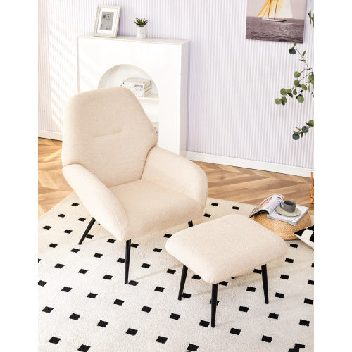 SHERPA COZY Single Sofa Chair – Modern Living Room & Balcony Leisure Seat, Soft Sherpa Fabric, White