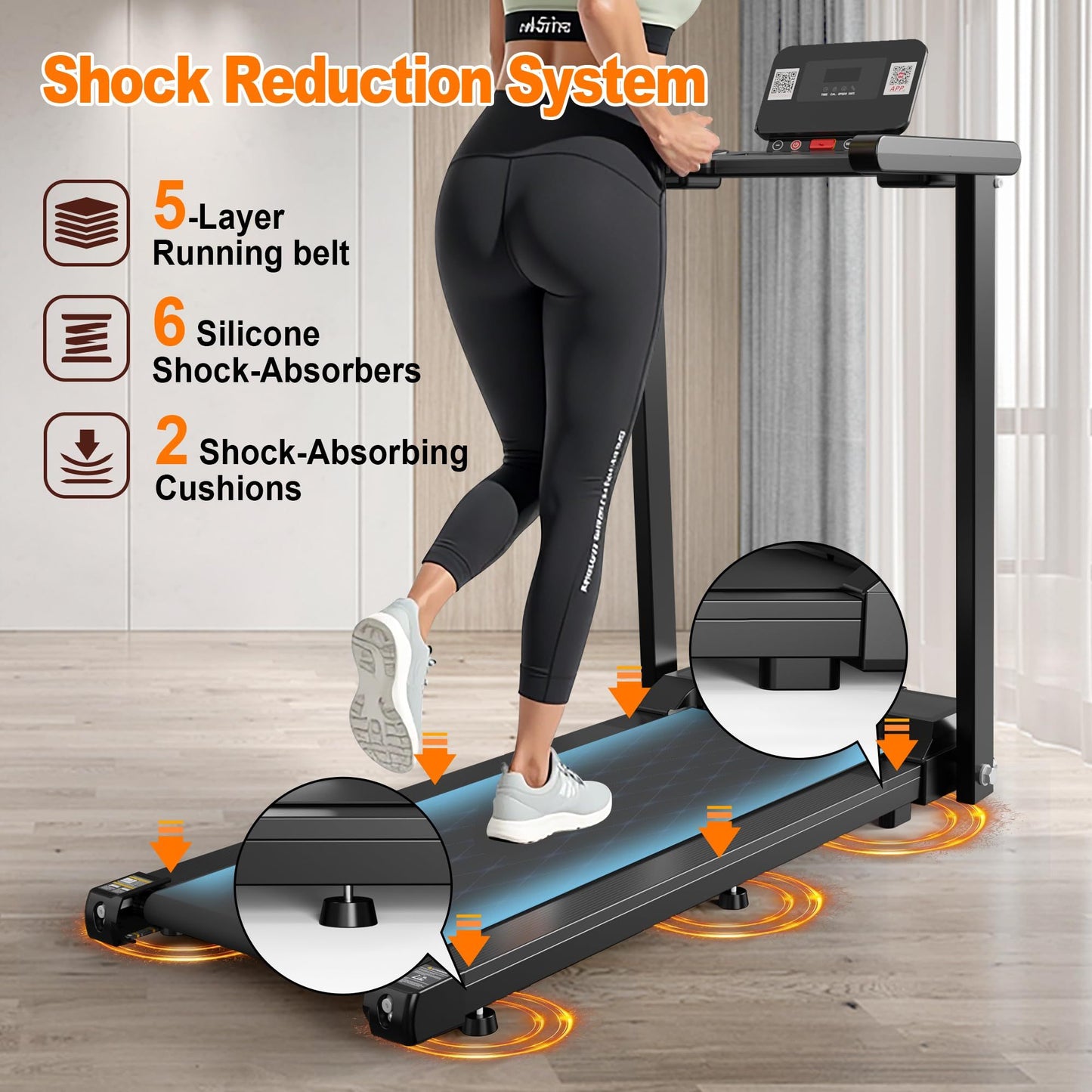 Quiet Folding 2.5 HP Treadmill With LED Display