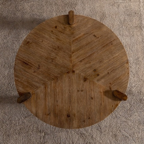 Rustic Round Wooden Coffee Table – Solid Wood Minimalist Design for Living Room, Apartment & Office, Easy Assembly.