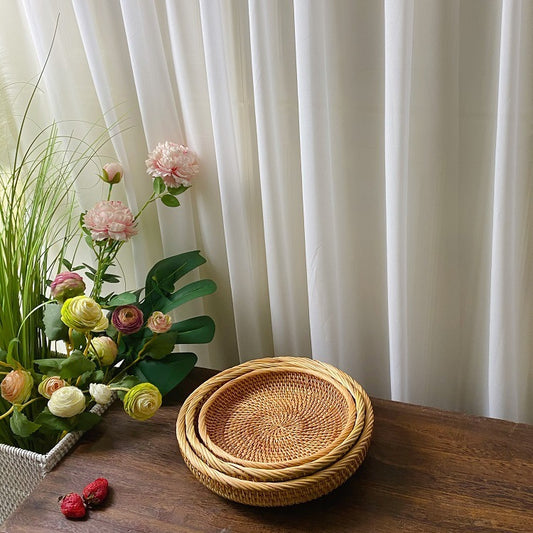 WovenAura – Modern Bamboo Basket Coffee Fruit Plate (3-Piece Set) - Tavira Store | A Luxario Labs Ltd Brand.