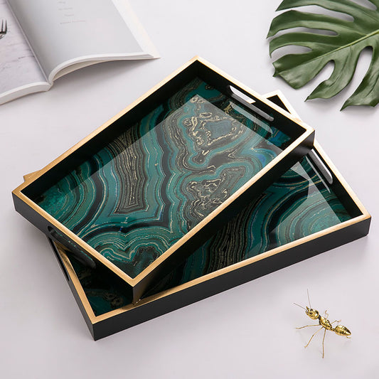 LuxeCraft Agate Stone Pattern Glass Tray – Handmade Decorative Wood & Glass Tray - Tavira Store | A Luxario Labs Ltd Brand.