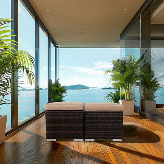 Solterra Living Multi-Purpose Cushioned Coffee Table Set with Storage & 2 Wicker Ottomans - Tavira Store | A Luxario Labs Ltd Brand.