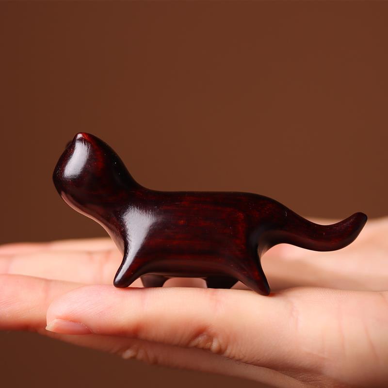 Handcrafted Sandalwood & Ebony Cat Figurines – Minimalist Wooden Animal Ornaments Collection