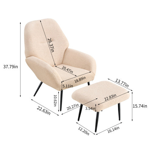 SHERPA COZY Single Sofa Chair – Modern Living Room & Balcony Leisure Seat, Soft Sherpa Fabric, White