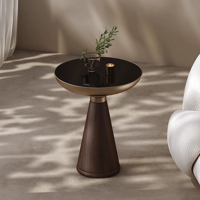 Renvaris Tempered Glass Round Side Table – Luxury Solid Wood & Modern Design - Tavira Store | A Luxario Labs Ltd Brand.