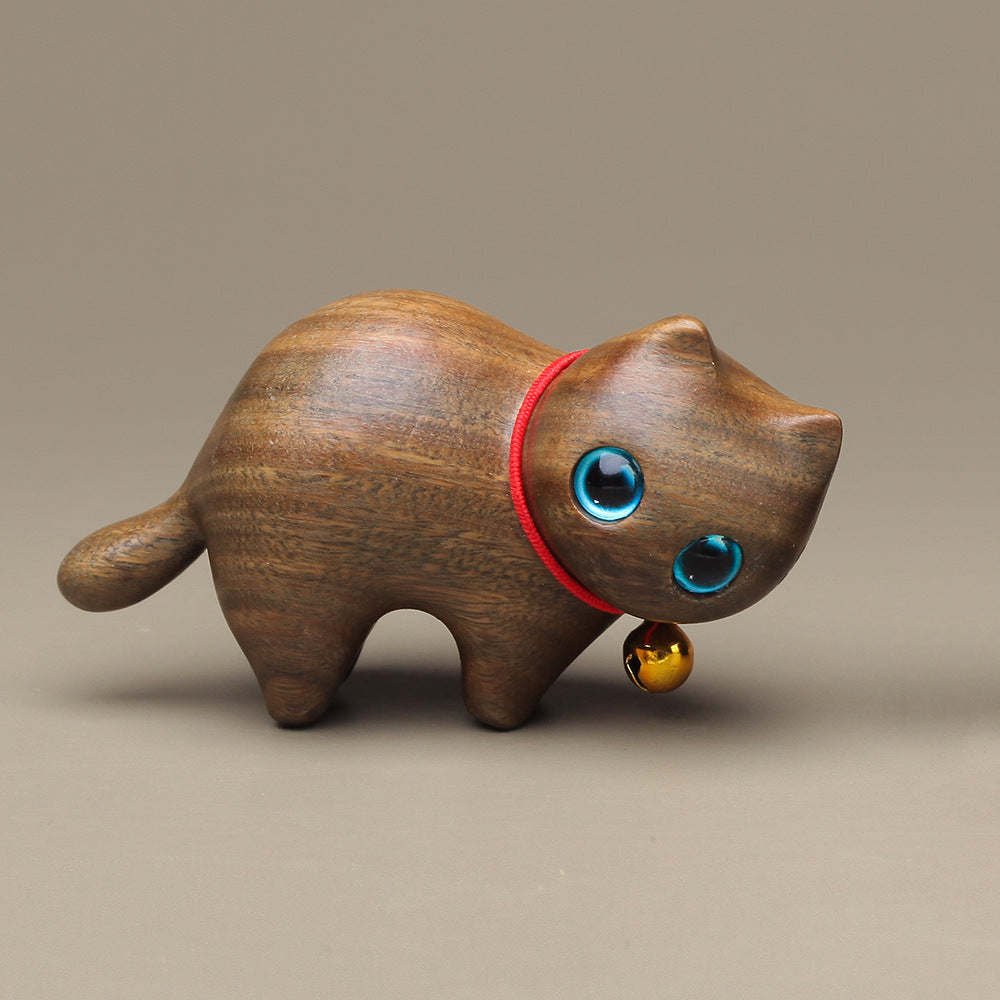 Handcrafted Sandalwood & Ebony Cat Figurines – Minimalist Wooden Animal Ornaments Collection