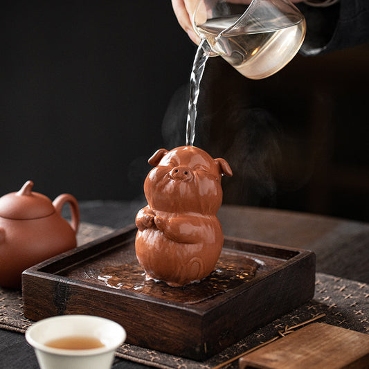 Astoria Zodiac Pig Figurine – Handcrafted Purple Clay Sculpture, Festive & Business Gift.