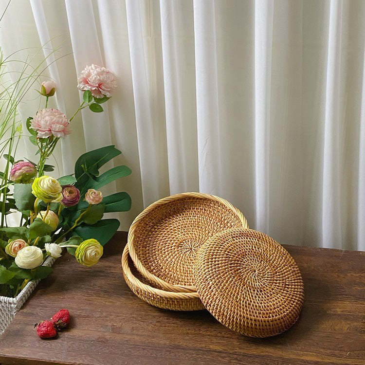 WovenAura β Modern Bamboo Basket Coffee Fruit Plate (3-Piece Set) - Tavira Store | A Luxario Labs Ltd Brand.