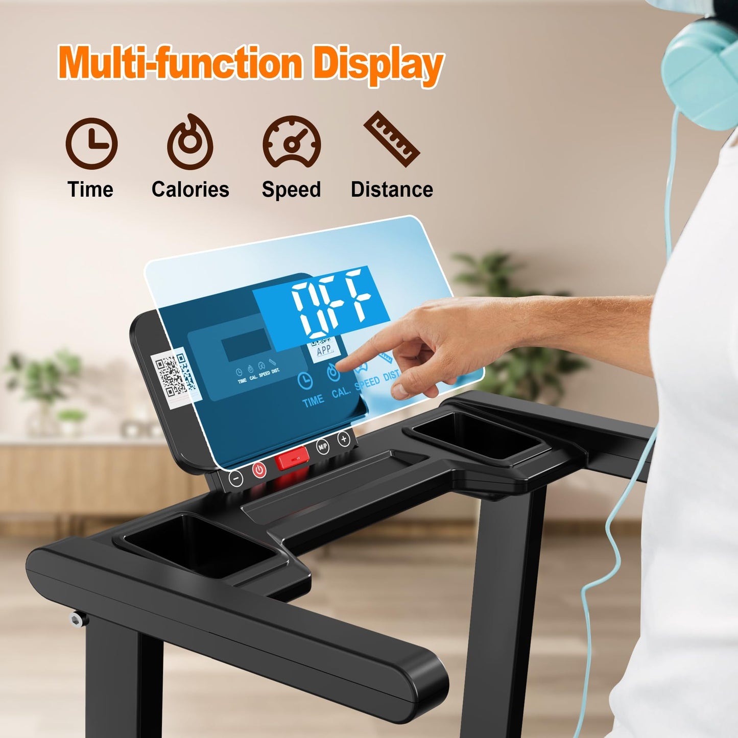 Quiet Folding 2.5 HP Treadmill With LED Display