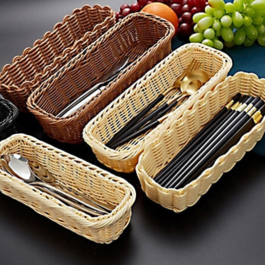 Merivo Rattan-Like Tableware Basket – Durable Woven Utensil & Snack Holder - Tavira Store | A Luxario Labs Ltd Brand.