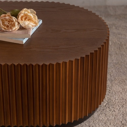 Handcraft Round Nesting Coffee Table Set Of 2, - Chic Wave Stripe
