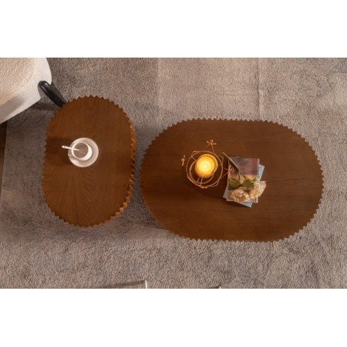 Handcraft Round Nesting Coffee Table Set Of 2, - Chic Wave Stripe