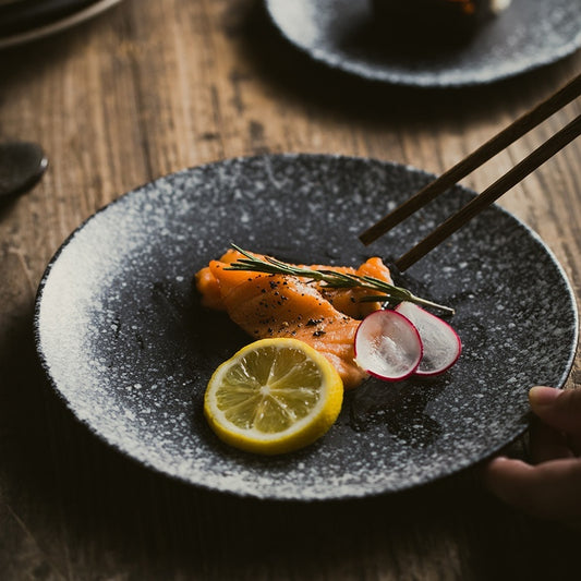 LioraStone Retro Ceramic Shallow Plate – Creative Color Glaze Dish - Tavira Store | A Luxario Labs Ltd Brand.