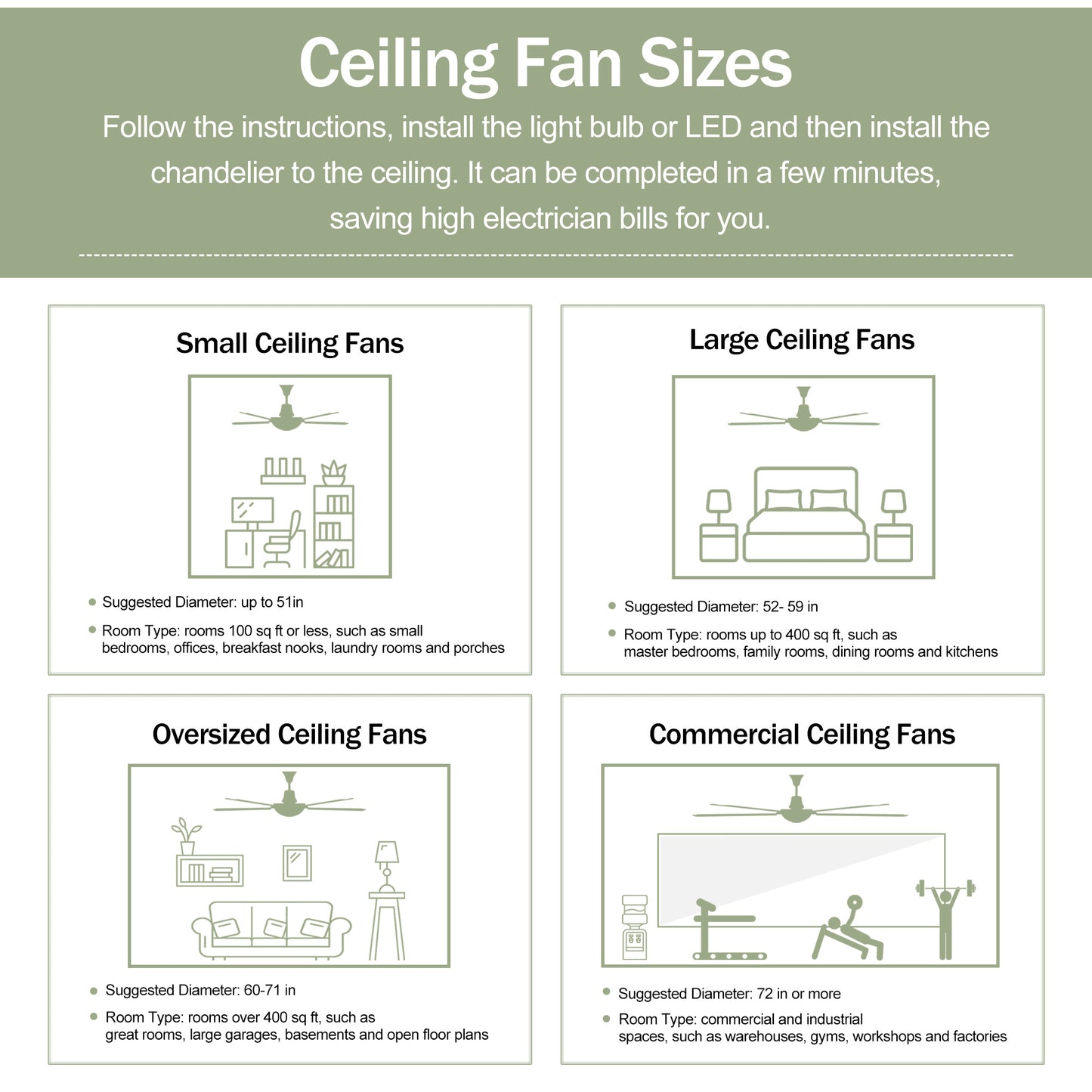 Noiseless In Out door Ceiling Fan With Light With Remote Control