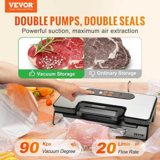 Vevor Vacuum Sealer Machine – Powerful Dual Pump, Dry & Moist Food Storage, Automatic & Manual Air Sealing with Cutter & Bags.