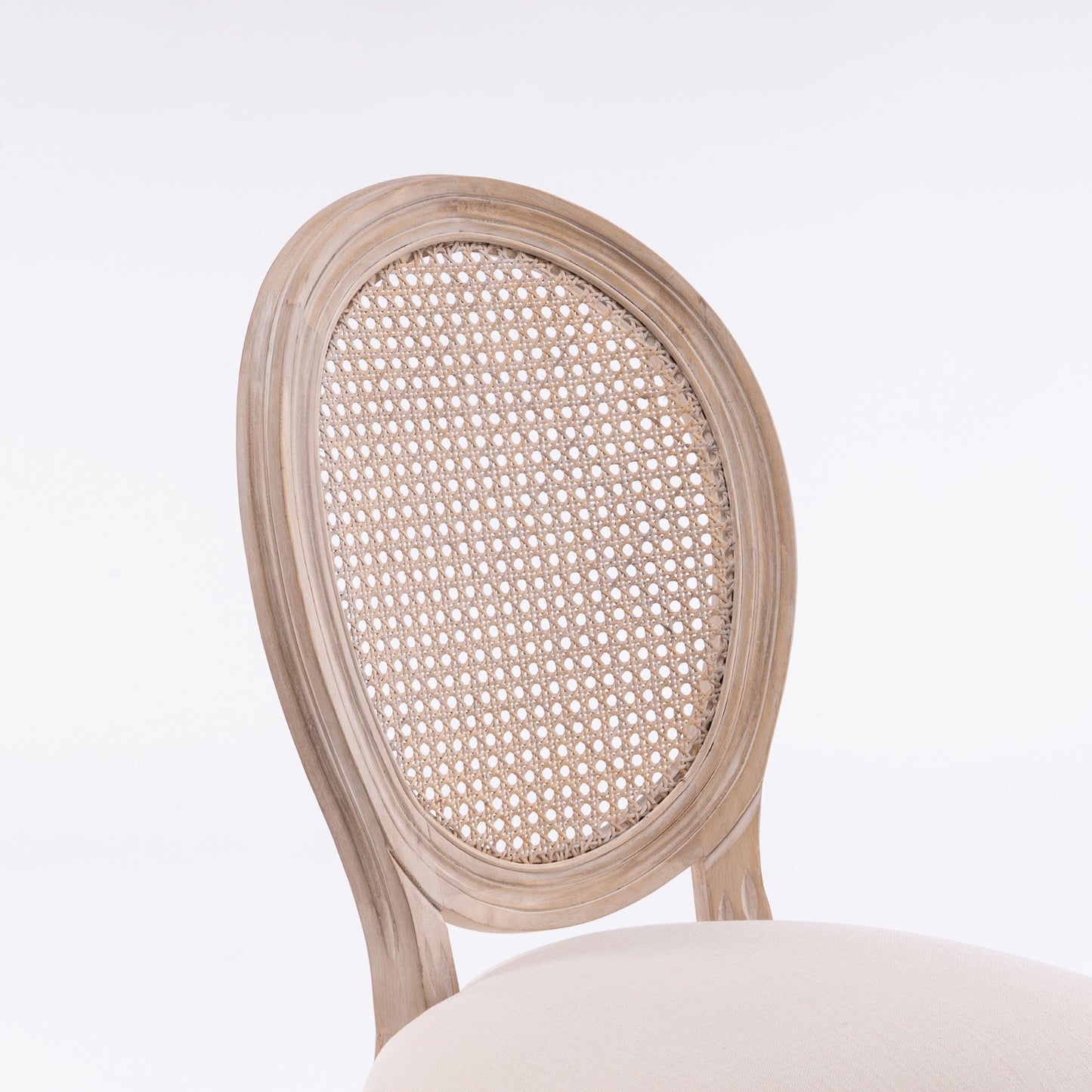 MaisonLuxe French Style Solid Wood Dining Chairs – Set of 2, Cream Linen & Rattan Back