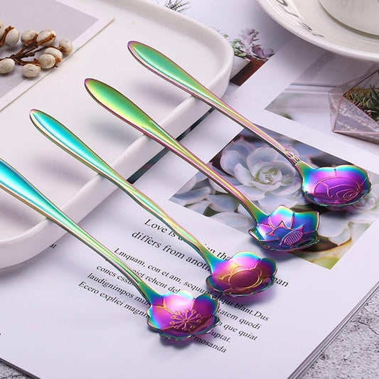 GoldPetal Stainless Steel 8-piece Cherry Blossom Spoon Set – Gold, Silver, Rose Gold.