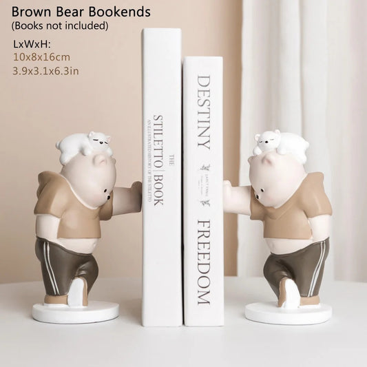 Bear Healing Bookend Ornaments – Resin Table Decorations, Nordic Minimalist Desk Sculpture, Cute Kids & Home Office Display.