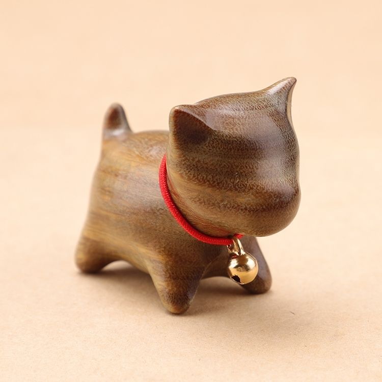 Handcrafted Sandalwood & Ebony Cat Figurines – Minimalist Wooden Animal Ornaments Collection