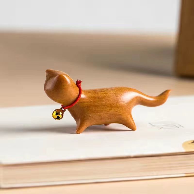 Handcrafted Sandalwood & Ebony Cat Figurines – Minimalist Wooden Animal Ornaments Collection