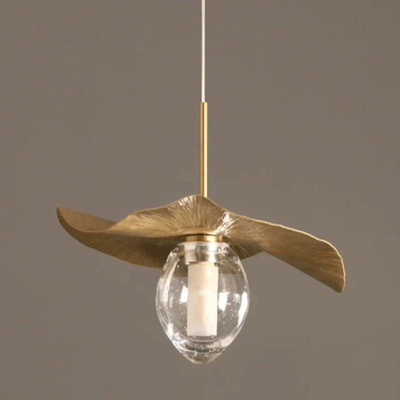 Pure Copper Lotus Leaf Chandelier – Hand-Forged Modern Minimalist Pendant Light for Living Room, Dining Room & Study