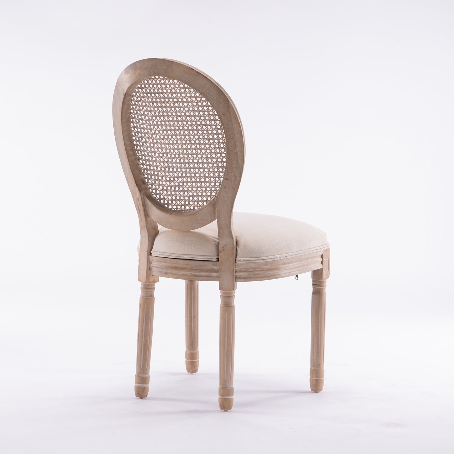 MaisonLuxe French Style Solid Wood Dining Chairs – Set of 2, Cream Linen & Rattan Back
