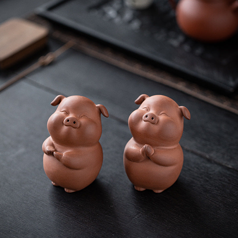 Astoria Zodiac Pig Figurine – Handcrafted Purple Clay Sculpture, Festive & Business Gift.