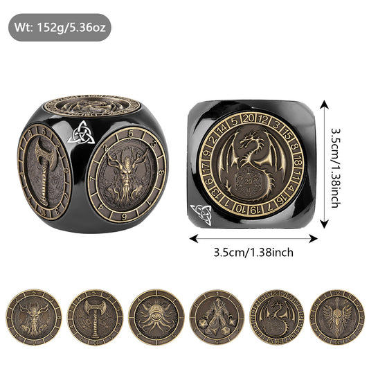 Diceoria 6-Pack Retro DND Dice Wheel Gift Set – Metal Polyhedral RPG Game Accessories.