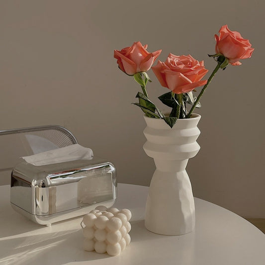 Elena Studio White Plain Ceramic Vase – Minimalist Polished Straight Design - Tavira Store | A Luxario Labs Ltd Brand.