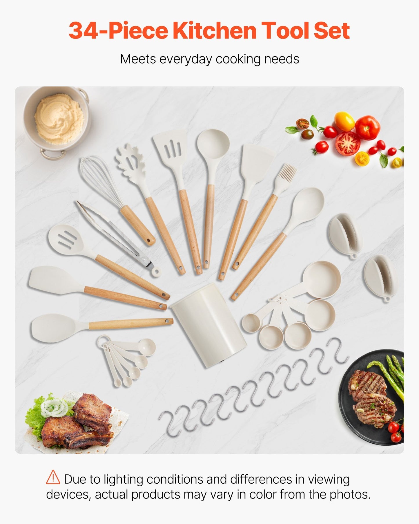 EliteChef 34 PCS Premium Silicone Kitchen Utensils Set – Heat Resistant Non-Stick Cooking Tools with Spatulas & Spoons