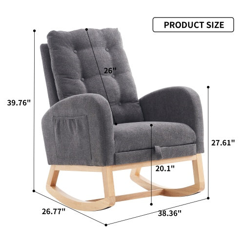 LuxeHaven Accent Rocking Chair with Footrest – High Back Rubber Wood Rocking Legs