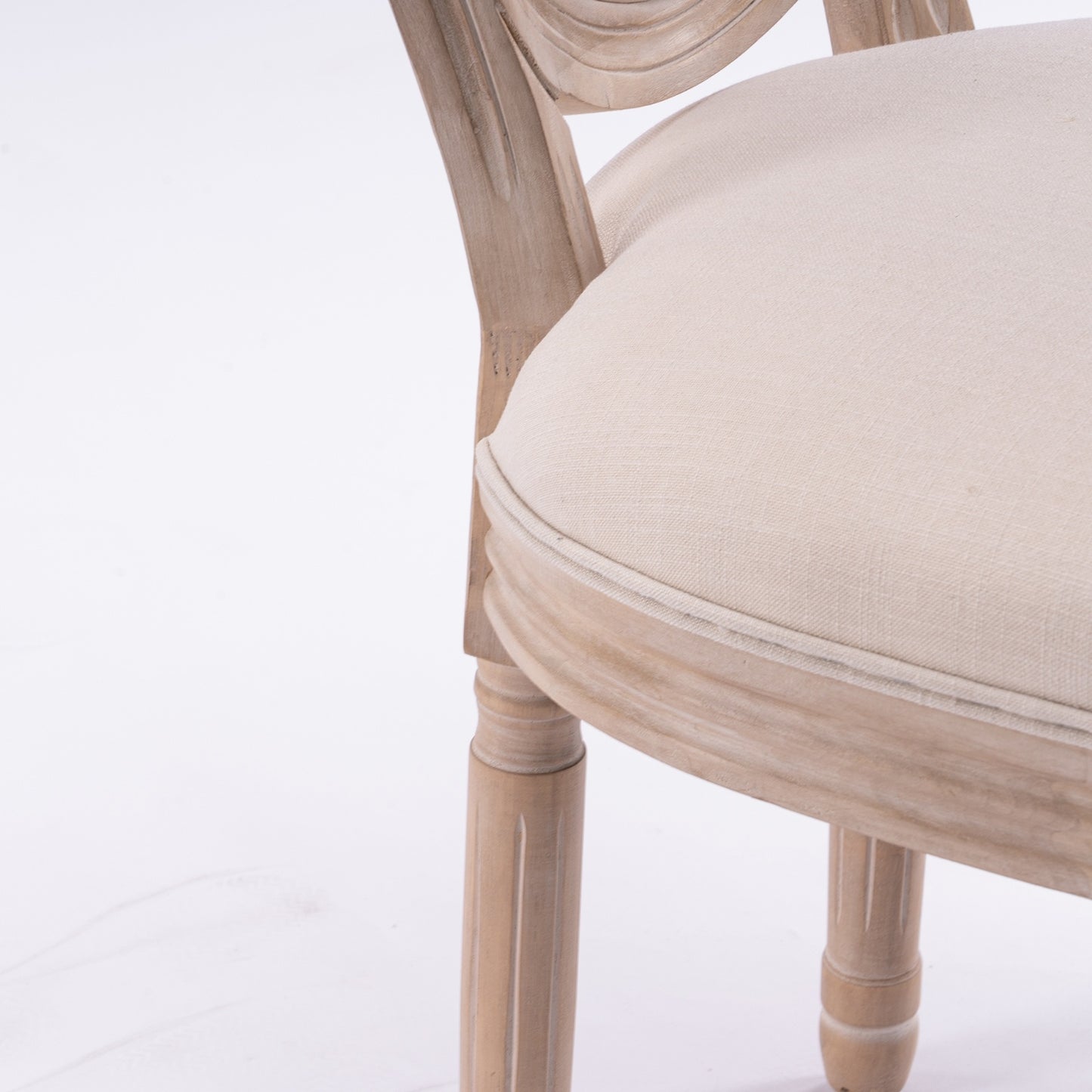 MaisonLuxe French Style Solid Wood Dining Chairs – Set of 2, Cream Linen & Rattan Back