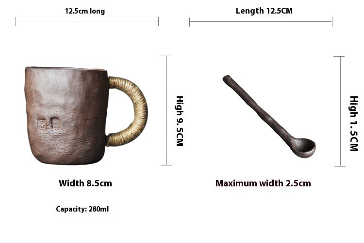 ClayArt Rock Mineral Handcrafted Water Cup – Large Artisan Pottery with Soup Spoon
