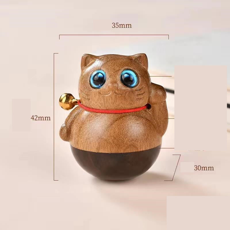 Handcrafted Sandalwood & Ebony Cat Figurines – Minimalist Wooden Animal Ornaments Collection