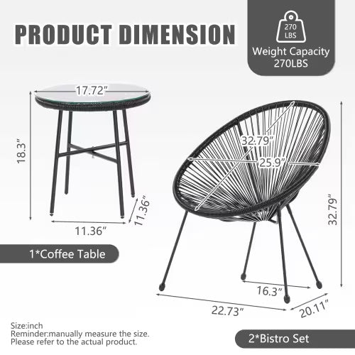 Acapulco style 3 Piece Patio Bistro Set