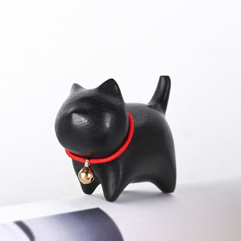Handcrafted Sandalwood & Ebony Cat Figurines – Minimalist Wooden Animal Ornaments Collection