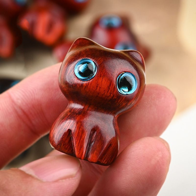 Handcrafted Sandalwood & Ebony Cat Figurines – Minimalist Wooden Animal Ornaments Collection