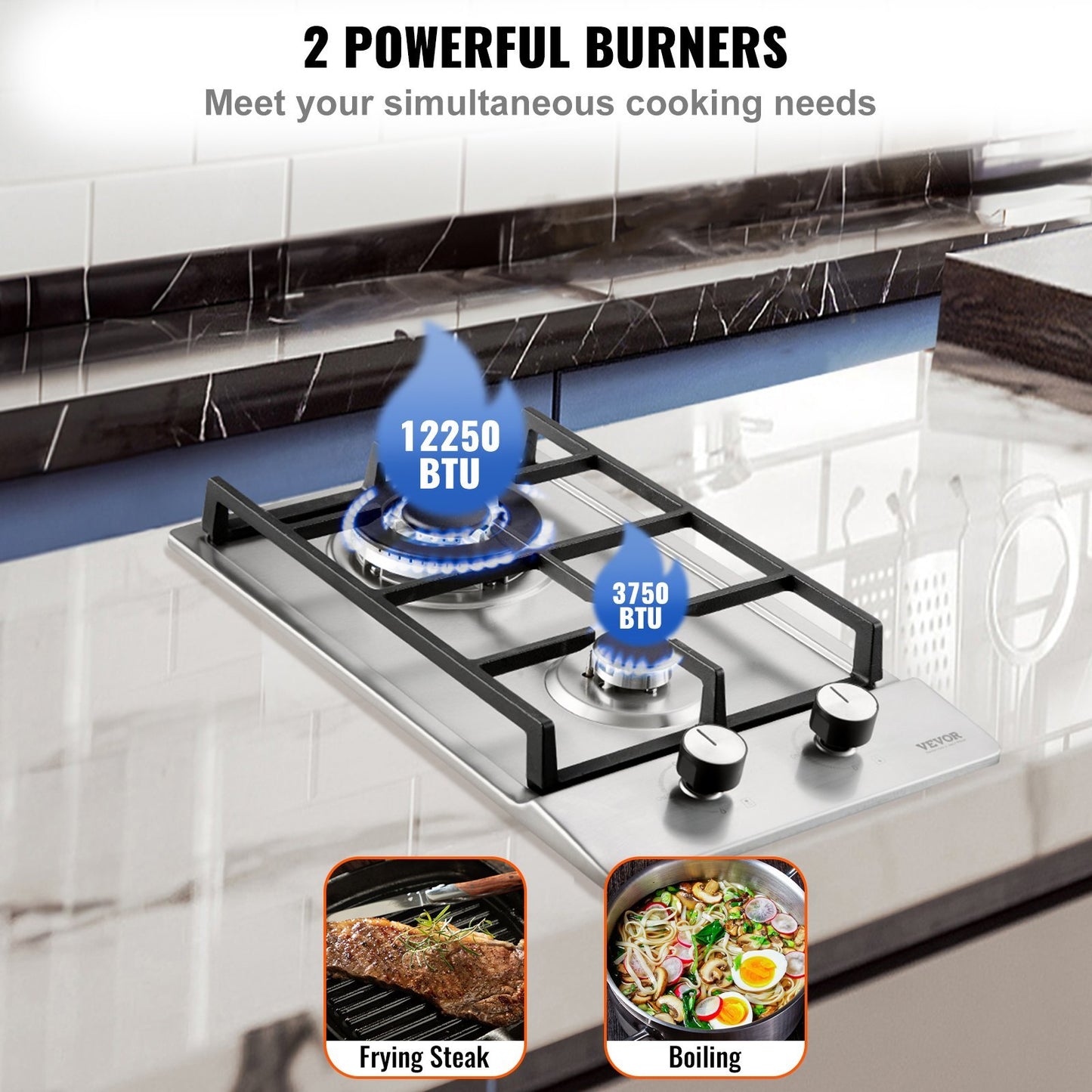 Vevor Dual Fuel Gas Hob – 2 Burners, Thermocouple Protection, High-Power 12250BTU