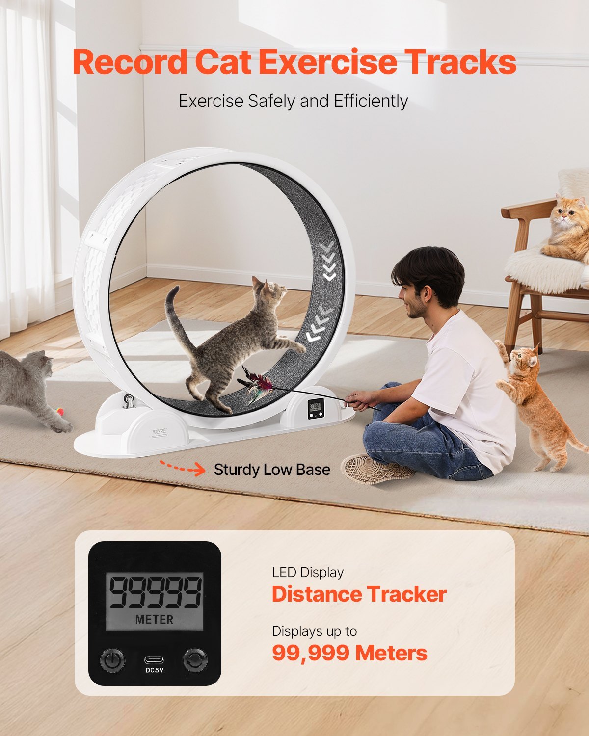 PawBalance VEVOR RK38 Cat Exercise Wheel with Pedometer 40.8 White Solar-Powered Cat Treadmill for Pet Health & Fitness